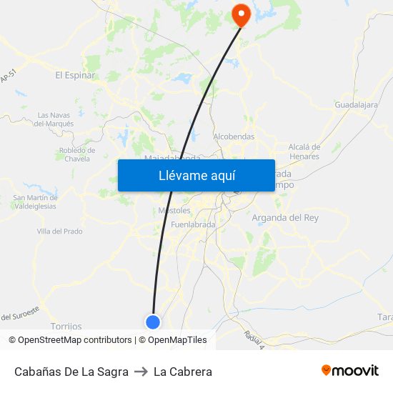 Cabañas De La Sagra to La Cabrera map