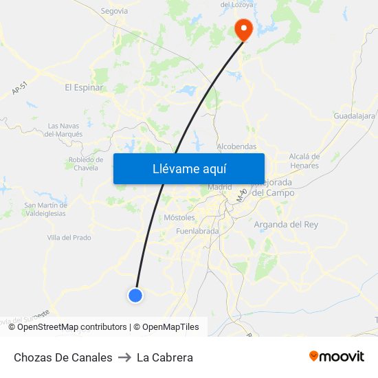 Chozas De Canales to La Cabrera map
