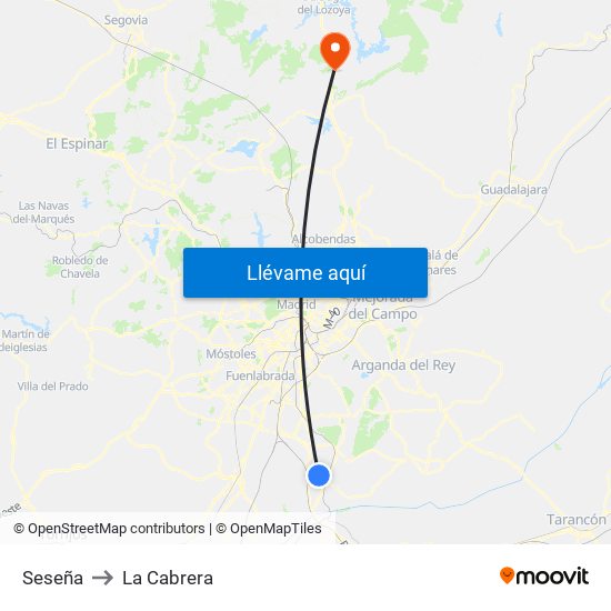Seseña to La Cabrera map