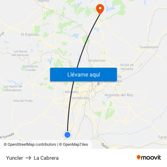Yuncler to La Cabrera map