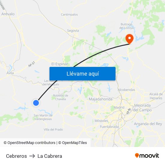 Cebreros to La Cabrera map