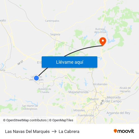 Las Navas Del Marqués to La Cabrera map