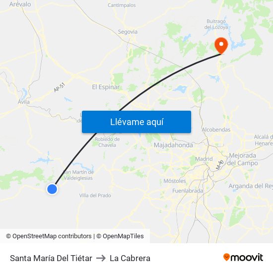 Santa María Del Tiétar to La Cabrera map