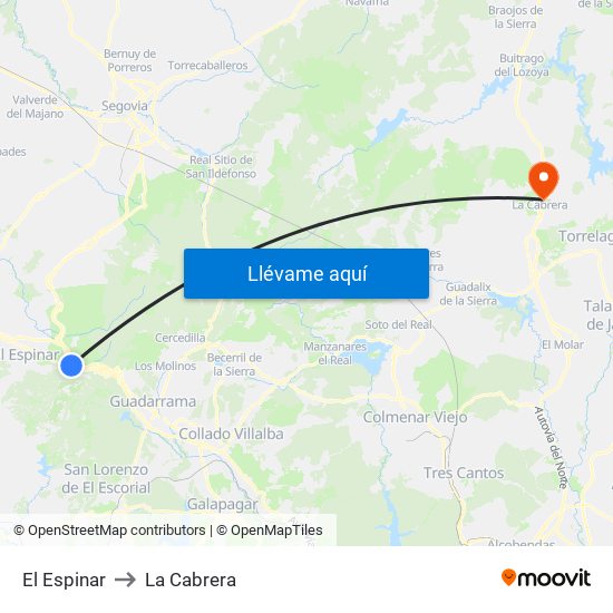 El Espinar to La Cabrera map