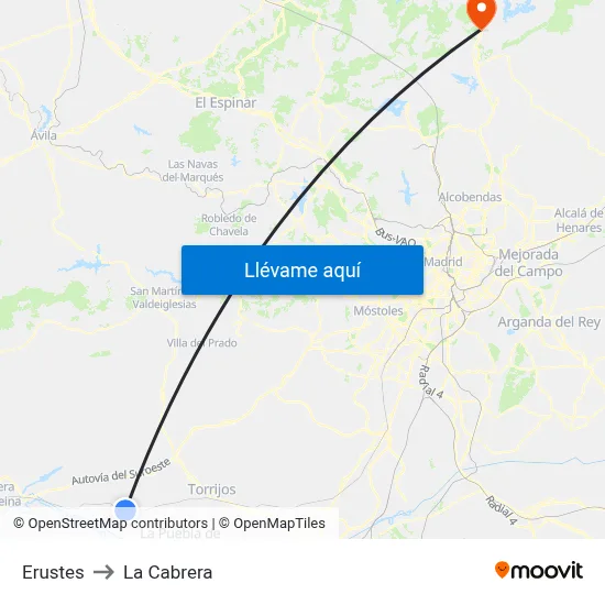 Erustes to La Cabrera map