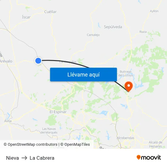 Nieva to La Cabrera map