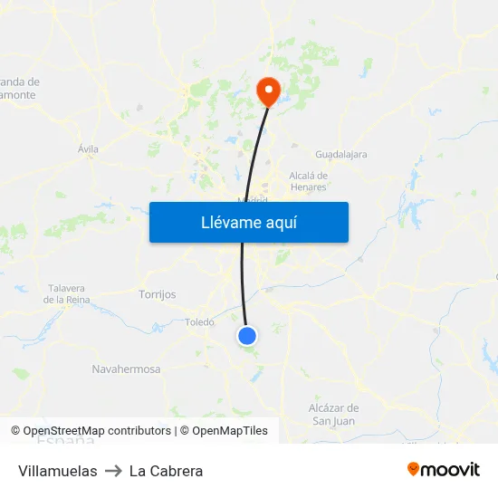 Villamuelas to La Cabrera map