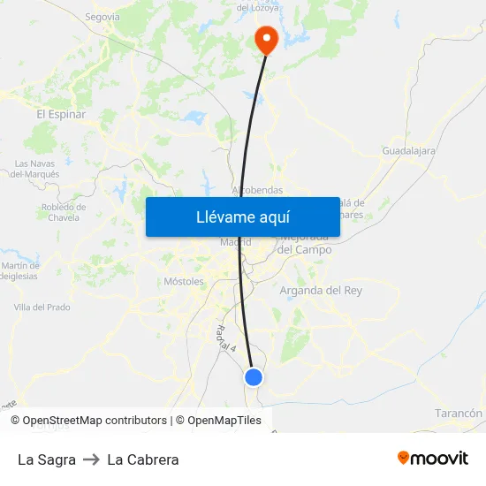 La Sagra to La Cabrera map