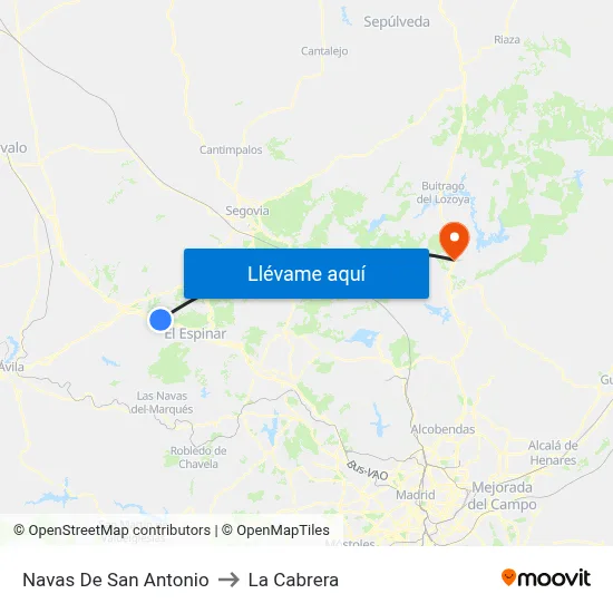 Navas De San Antonio to La Cabrera map