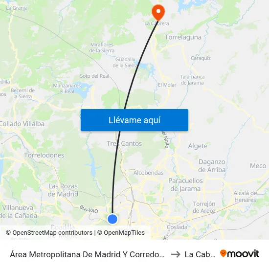 Área Metropolitana De Madrid Y Corredor Del Henares to La Cabrera map