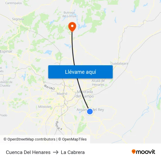 Cuenca Del Henares to La Cabrera map