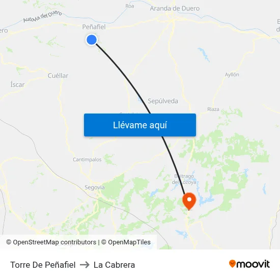 Torre De Peñafiel to La Cabrera map