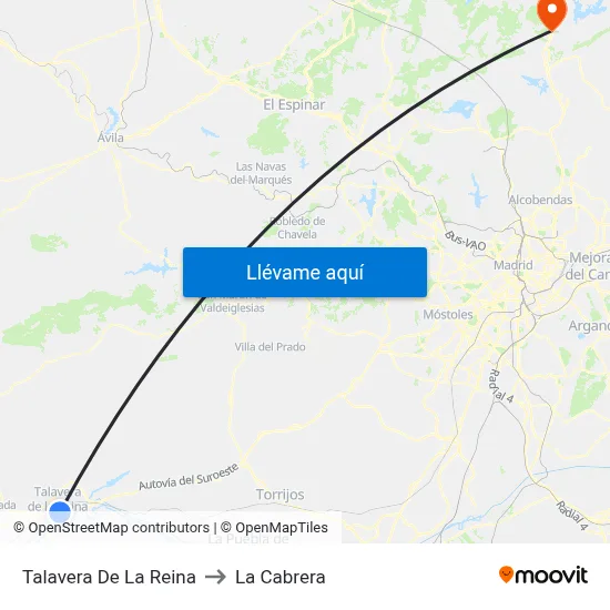 Talavera De La Reina to La Cabrera map