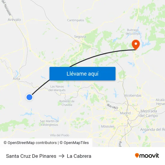 Santa Cruz De Pinares to La Cabrera map
