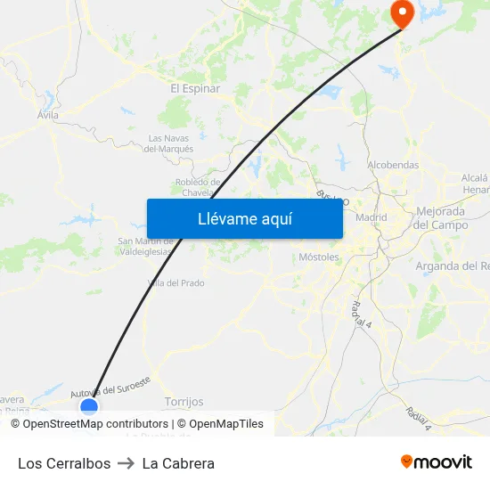 Los Cerralbos to La Cabrera map