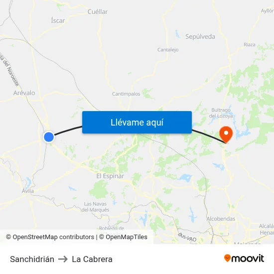 Sanchidrián to La Cabrera map