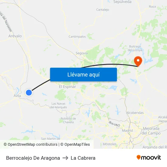 Berrocalejo De Aragona to La Cabrera map