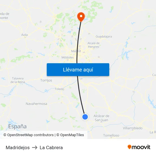 Madridejos to La Cabrera map