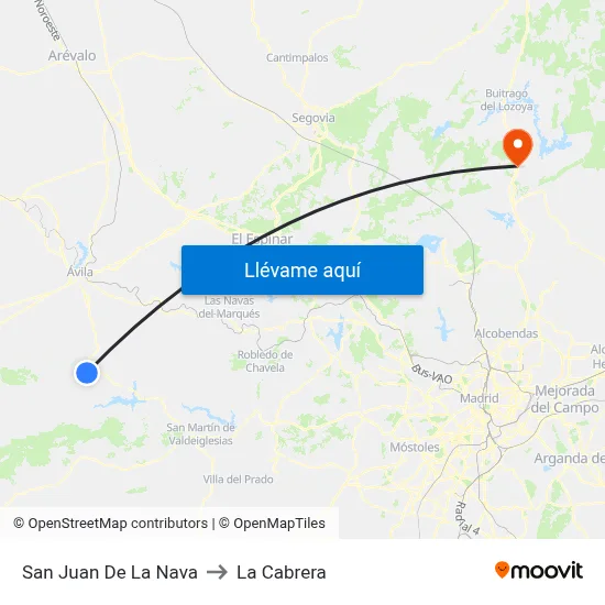 San Juan De La Nava to La Cabrera map