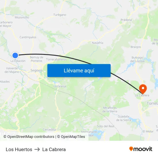 Los Huertos to La Cabrera map