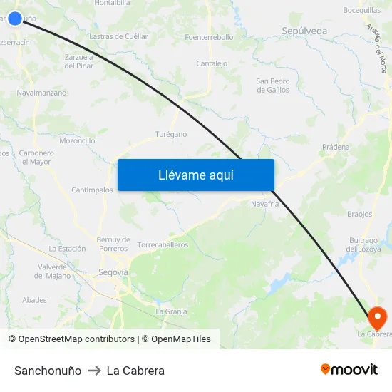 Sanchonuño to La Cabrera map
