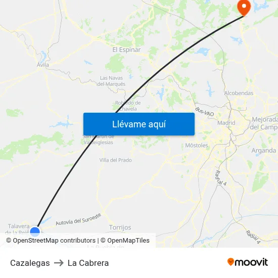 Cazalegas to La Cabrera map