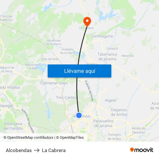 Alcobendas to La Cabrera map