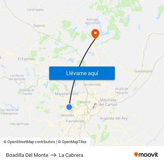 Boadilla Del Monte to La Cabrera map