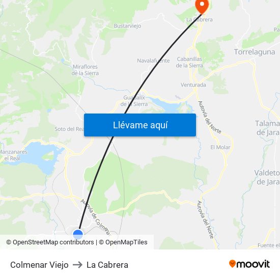 Colmenar Viejo to La Cabrera map