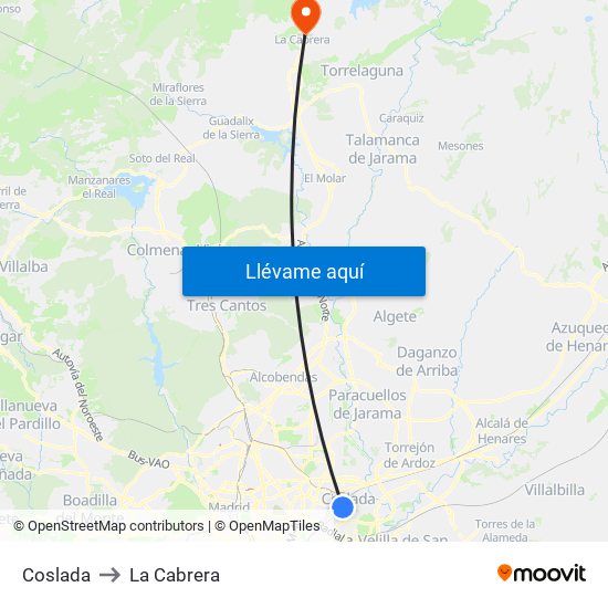 Coslada to La Cabrera map