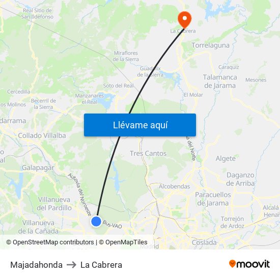 Majadahonda to La Cabrera map