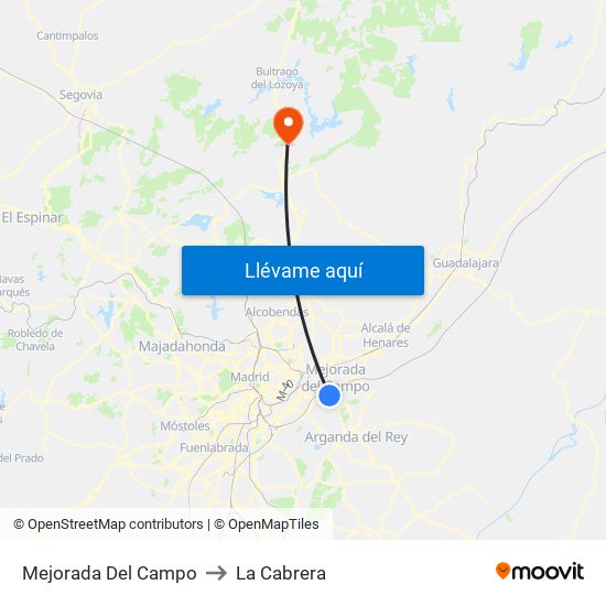 Mejorada Del Campo to La Cabrera map