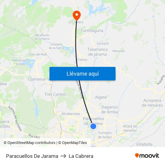 Paracuellos De Jarama to La Cabrera map