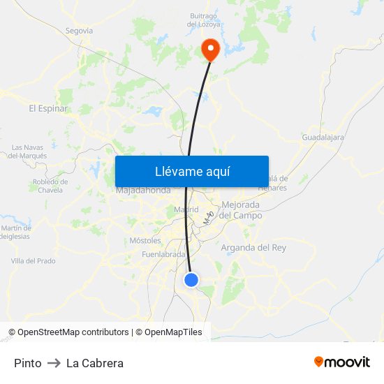 Pinto to La Cabrera map