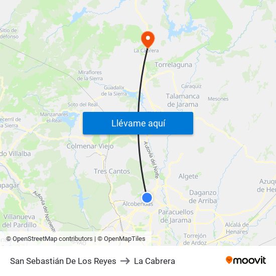 San Sebastián De Los Reyes to La Cabrera map