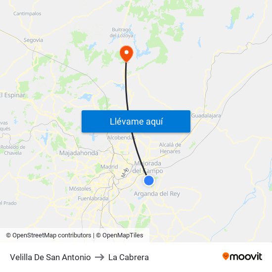 Velilla De San Antonio to La Cabrera map