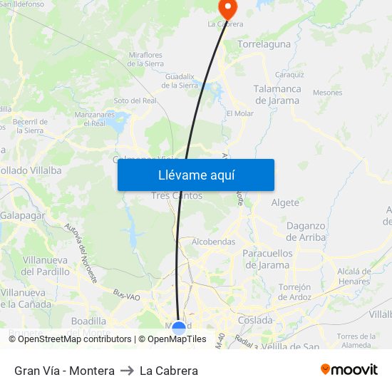Gran Vía - Montera to La Cabrera map