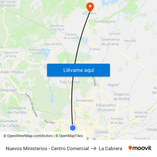 Nuevos Ministerios - Centro Comercial to La Cabrera map
