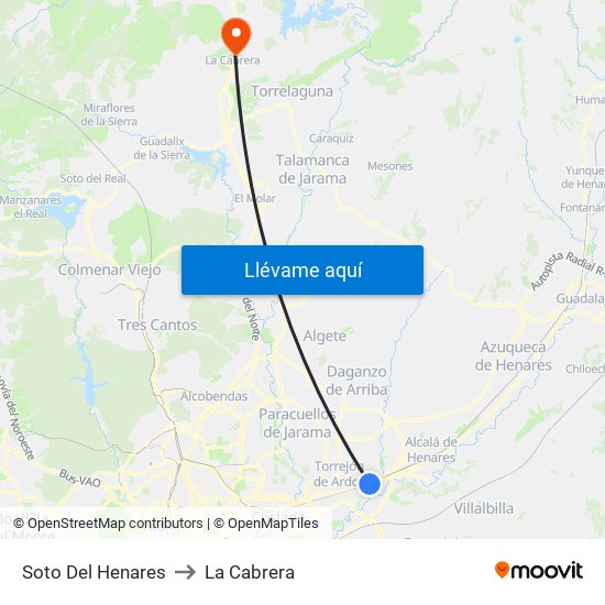 Soto Del Henares to La Cabrera map