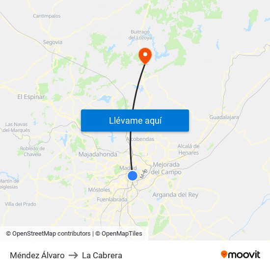 Méndez Álvaro to La Cabrera map