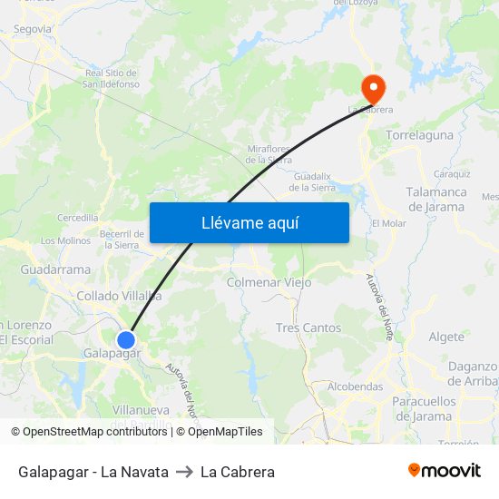 Galapagar - La Navata to La Cabrera map