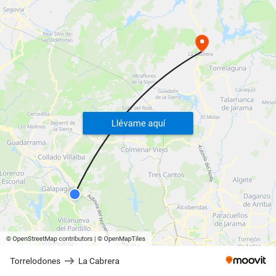 Torrelodones to La Cabrera map