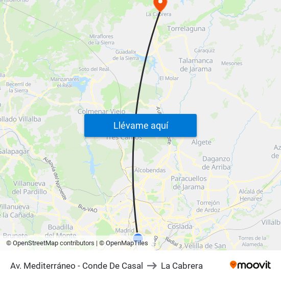 Av. Mediterráneo - Conde De Casal to La Cabrera map