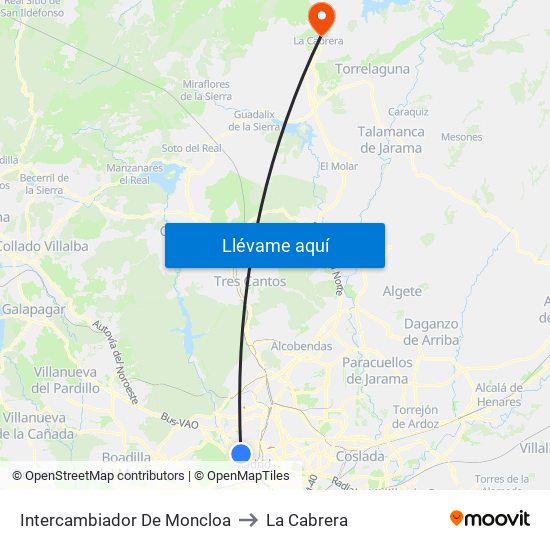 Intercambiador De Moncloa to La Cabrera map