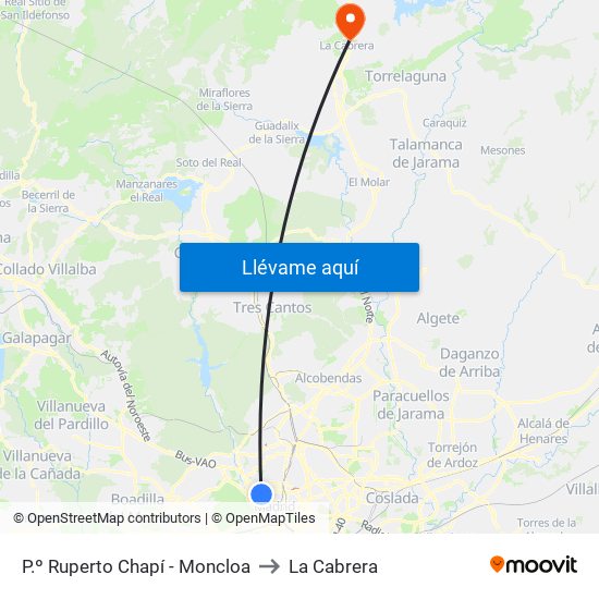 P.º Ruperto Chapí - Moncloa to La Cabrera map