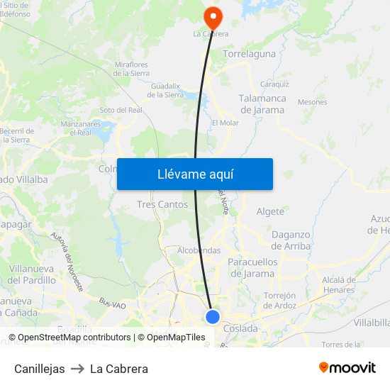 Canillejas to La Cabrera map