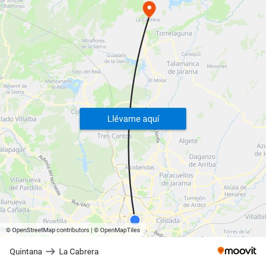 Quintana to La Cabrera map