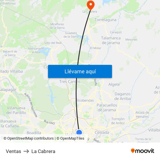 Ventas to La Cabrera map