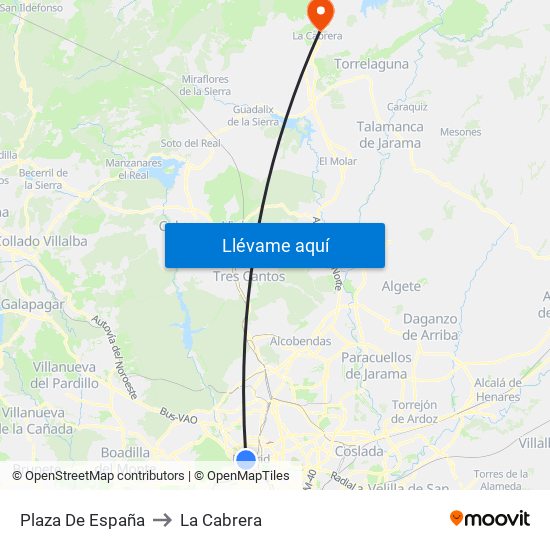 Plaza De España to La Cabrera map