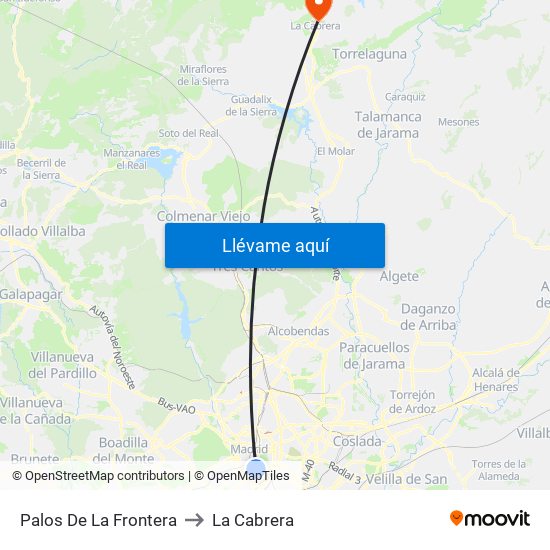 Palos De La Frontera to La Cabrera map